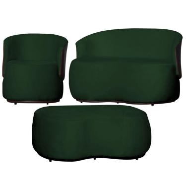 Imagem de Kit 1 Poltrona 1 Namoradeira e 1 Puff Grande Design Orgânico Beatriz Veludo Composê Corino Marrom - Estopar