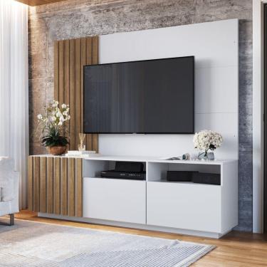 Imagem de Rack com Painel Para Tv até 65 Polegadas Ripado 180cm Branco/Mel