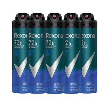 Imagem de Kit Desodorante Aerosol Rexona Active Dry Azul 150ml - 5 Unidades