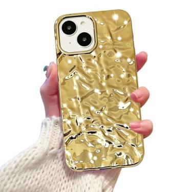 Imagem de Yebowe Capa protetora de silicone para iPhone 15 compatível com iPhone 15, linda capa de telefone plissada de alumínio 3D para mulheres meninas galvanizada brilhante designer capa protetora para iPhone 15