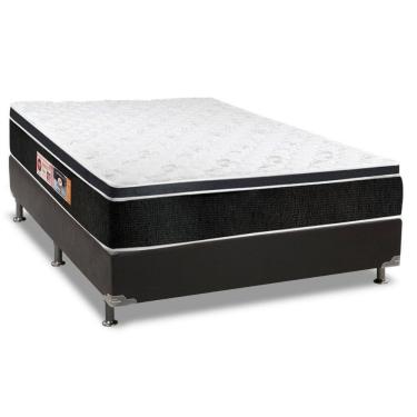 Imagem de  Cama Box Casal: Colchão Espuma D33 Castor Black e White + Base CRC Suede Black(138x188)