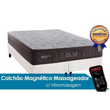 Imagem de Cama Box Queen: Colchão Molas Anjos MasterPocket New King Magnético c/ Vibro Massagem + Base CRC Courano White(158x198)