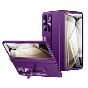 Imagem de Para Samsung Galaxy Z Fold 5 Capa de proteção de dobradiça completaCaso com suporte à prova de choque Capa de telefone Protetor de tela HD, roxo, para Samaung Z Fold 5