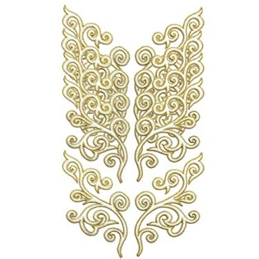 Imagem de 5 pares bordados extravagantes barrocos apliques redemoinhos com emblema de rolagem com acabamento dourado para vestido de casamento vestido sapato camisa bordas (branco)
