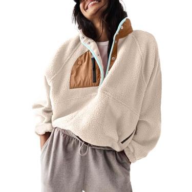 Imagem de AMEBELLE Jaqueta feminina de lã leve cropped outono inverno felpudo sherpa casaco moletom com bolsos, Branco, PP