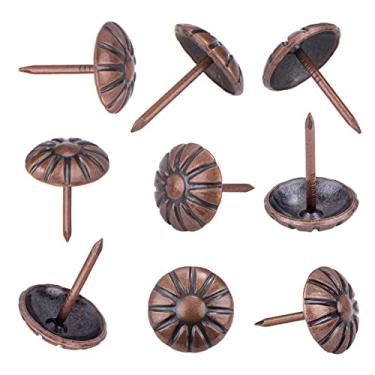 Imagem de Tachinhas de estofamento para móveis, empunhadura decorativa vintage de 1,5 cm, 100 peças de tachinhas de móveis resistentes para estofados, pregos de móveis de sofá margarida para madeira, cobre vermelho