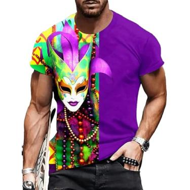 Imagem de Camiseta Mardi Gras masculina com glitter máscara gráfica terça-feira carnaval New Orleans Party Tops, P2, XXG