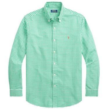 Imagem de Polo Ralph Lauren Camisa masculina de botão de manga comprida Oxford de ajuste clássico, Verde esmeralda xadrez/branco., M
