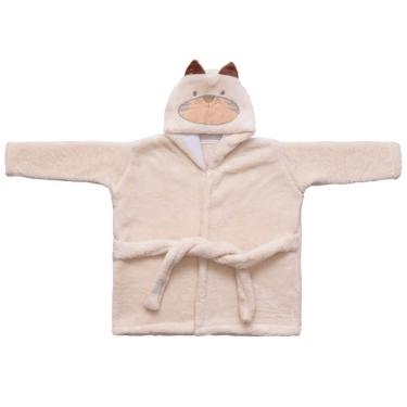 Imagem de Roupão De Microfibra Baby Joy Com Capuz Bordado Tigre Bege 06 A 36 Meses