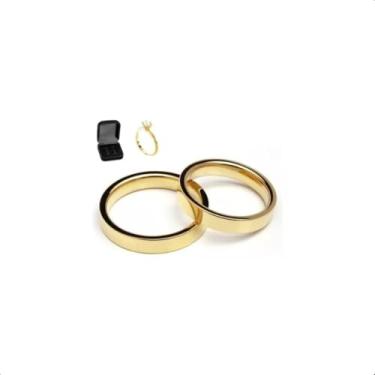 Imagem de Par De Alianças Tungstênio Casamento 4mm Com Anel Solitário (Dourado Masculino, 16)