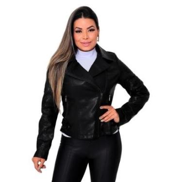 Imagem de Jaqueta Feminina Slim em Couro Fake Zíper Lateral -Feminino