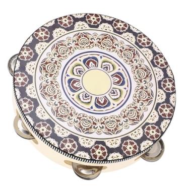 Imagem de Pandeiro de Madeira Portátil Com Sinos de Metal de 8 Polegadas, Conjunto de Instrumentos Educacionais de Sons de Tambor para Adultos e Crianças (Flor Branca)