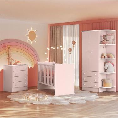 Imagem de Quarto Infantil Completo Estrela 2 Portas 7 Gavetas Rosa - Pnr Móveis