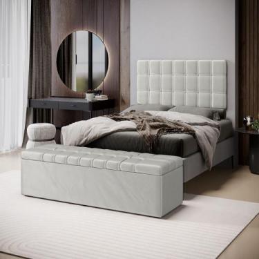 Imagem de Kit Painel Rana 140 e Calçadeira Alpha Veludo Aradecor, Cinza Claro, C
