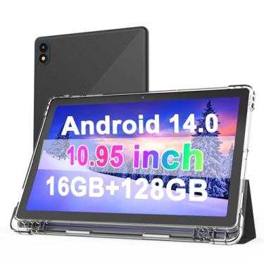 Imagem de Tablet de 11 polegadas com capa, tablet Android 14, 16 GB de RAM, 128 GB de ROM/1 TB MAX, CPU Octa-core, tela cheia grande de 1280 x 800 HD, bateria de 8000 mAh, alto-falantes estéreo duplos, 2,4 + 5