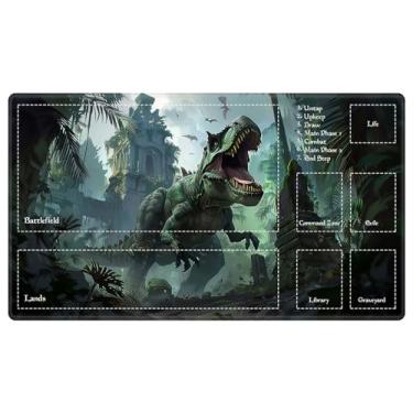 Imagem de EDGFRTOIO Playmat with Zones for MTG Card Game Playing, Game Mats Tabletop Magic Play Mats 24"x14" Commander Deck Gaming Desk Duel Mat Card Gameplay Mats for Beginner, Dinosaur T-Rex in Jungle