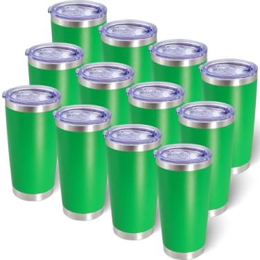 Imagem de AIANJI Copo de 590 ml de aço inoxidável a granel com tampa isolado a vácuo parede dupla caneca de café de viagem copo revestido em pó para bebidas quentes e frias (verde, pacote com 12)