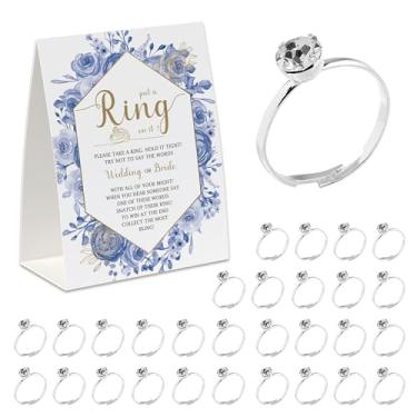 Imagem de Jogo Put A Ring on It (50 anéis com um sinal), jogo Don't Say Wedding or Bride, divertido jogo de chá de panela, decorações de chá de panela, moldura geométrica, azul floral-JZDS07