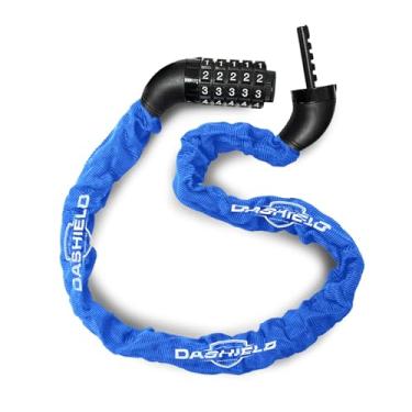 Imagem de DaShield Cadeado de corrente de bicicleta, combinação reinicializável de 5 dígitos, corrente de bloqueio anti-roubo resistente de 130 cm para bicicleta, motocicleta, scooter, portão, cerca (azul, 1,3