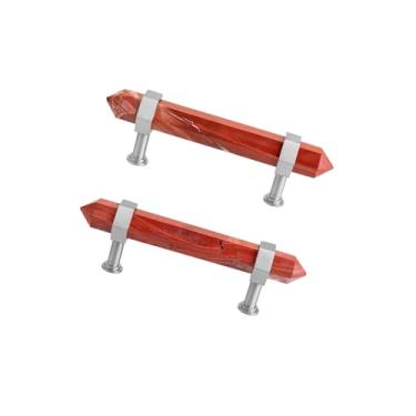 Imagem de Rockcloud Pacote com 2 puxadores de gaveta de pedra jaspe vermelha com parafusos, puxadores de armário prateados puxadores de porta para decoração de escritório em casa, vermelho