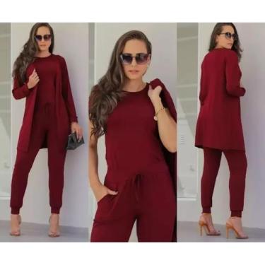 Imagem de Conjunto Feminino Cardigan 3 Peças Lanzinha Inverno - mk shop, Vinho, 