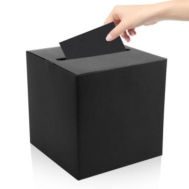 Imagem de Fowecelt Caixa preta com tampa caixa de presente média e enchimento de trituração para presente de aniversário de casamento, aniversário, formatura