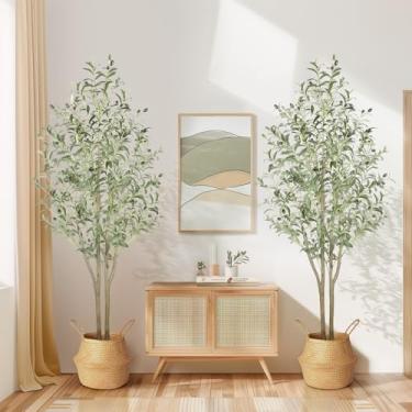 Imagem de Alupssuc Oliveira sintética 14 cm, planta de seda falsa (152 cm), oliveira artificial com tronco de madeira natural e frutas realistas, perfeita para decoração moderna de piso de sala de estar, 1,8 m,