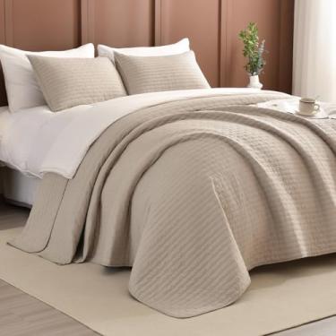 Imagem de Sanracie Conjunto de colcha Cal King 304,8 cm x 304,8 cm, 100% algodão, linho, colorido, grande, grande, leve, aconchegante, nuvem, edredom fino para todas as estações
