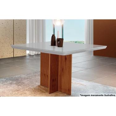 Imagem de Mesa de Sala Jantar Berlim c/ Tampo 90x90cm Madeirado Vidro Canto Curvo - Imbuia Ripado 3D/Off White - Rufato