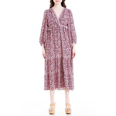 Imagem de Max Studio Vestido longo feminino de manga comprida em camadas, Trevo floral creme/rosa, GG