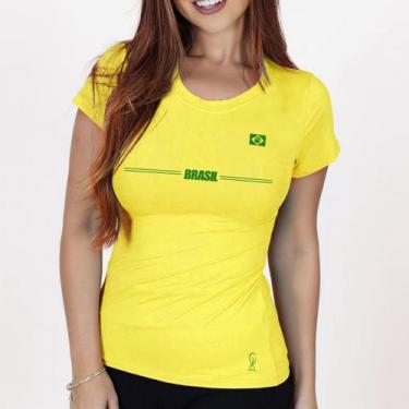 Imagem de Baby Look Camiseta Camisa Blusa Feminina do Brasil Copa Bandeira Mulhe