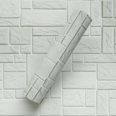 Imagem de Papel De Parede Adesivo Estilo Pedra Rustica Efeito 3D Verde Claro - B
