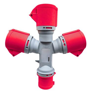 Imagem de Tomada Industrial Múltipla 16A 3P+N+T 380/440V 1 Entrada 3 Saídas IP44 6H Vermelho N45086 – Steck