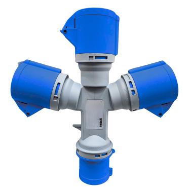 Imagem de Tomada Industrial Múltipla 32A 3P+T 200/250V 1 Entrada 3 Saídas IP44 9H Azul N44289 – Steck