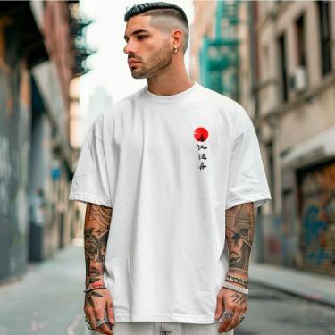 Imagem de Camiseta Masculina Oversized Japão Por do Sol Premium - Fábrica, Branc
