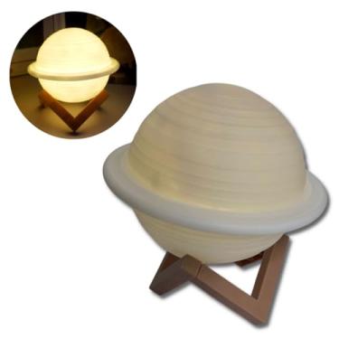 Imagem de Luminaria Abajur Saturno 3D A Pilha Iluminação Ambiente Com Suporte Lampada Base Cabiceira Quarto Escritório 14cm Pequena