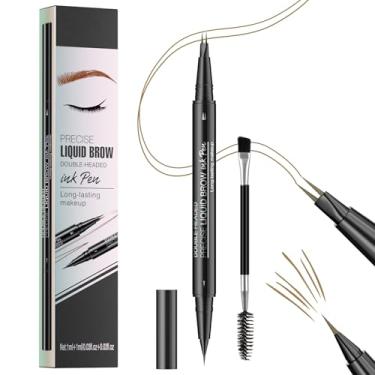 Imagem de Caneta de sobrancelha Microblading – Caneta de sobrancelha 2 em 1 de ponta dupla à prova d'água com ponta de 2 garfos e pincel preciso para sobrancelhas de aparência natural e definidas que duram o