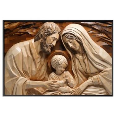 Imagem de Quadro Santa Ceia Jesus Maria José Religioso Arte Sacra Moldura e Canvas - 63x93cm (Sagrada Família - Preta)