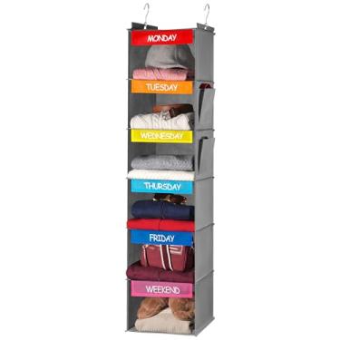 Imagem de Organizador semanal de roupas para crianças – 6 prateleiras – Armário suspenso, organização diária de roupas, prateleiras etiquetadas com dias da semana de segunda a sexta, dia da semana e fim de
