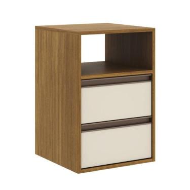 Imagem de Mesa de Cabeceira 2 Gavetas MDF Select Belmax, Freijó/Off White