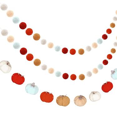 Imagem de Tatuo Guirlanda de abóboras de Ação de Graças, guirlanda de outono, decoração de abóboras, bolas de feltro para decoração de Ação de Graças e outono