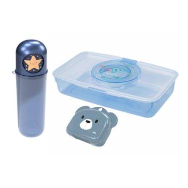 Imagem de Kit Ludico Infantil Porta Lenços Umedecidos Saboneteira Ursinho Estojo