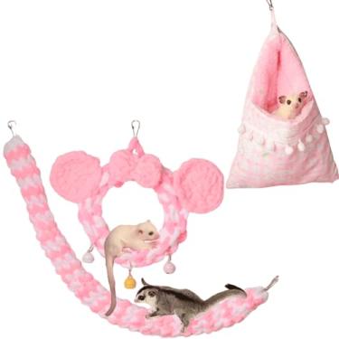 Imagem de 3 peças de cama suspensa de planador de açúcar com brinquedo de escalada e conjunto de brinquedos de balanço colorido, brinquedos de ratos hamster, acessórios de gaiola para furão, hamster, esquilo,