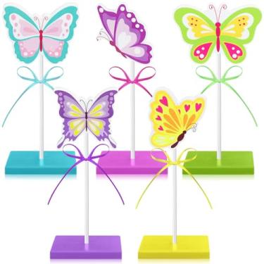 Imagem de Yerliker 5 peças de decoração de primavera, bandeja em camadas, borboleta, placas de madeira, mesa rústica, centros de mesa, Páscoa, primavera, prateleira, decoração de casa de fazenda para
