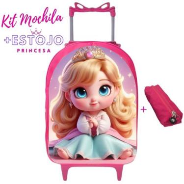 Imagem de Kit Mochila Infantil Escolar Carrinho + Estojo Linda Princesa Baby Prá