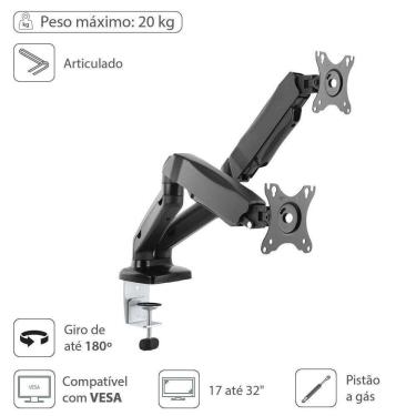 Imagem de Suporte Articulado 2 Monitores Vesa 100x100 Vinik Sm-341b