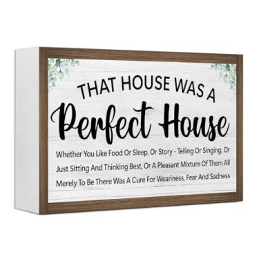 Imagem de That House Was a Perfect Home Wooden Box Sign Desk Decor, Family Saying Wood Block Sign for Home Farmhouse Bedroom Shelf Tabletop Wall Decor