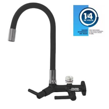 Imagem de 2163 C80 Torneira Preta Gourmet Bica Móvel Parede Cozinha Tubo Flexíve