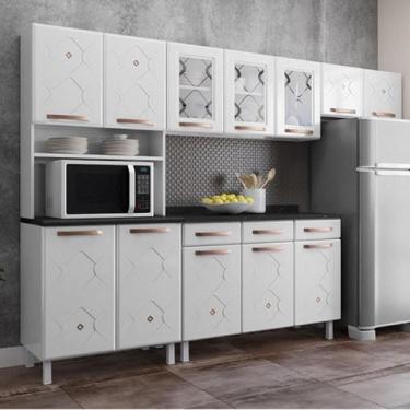 Imagem de Cozinha Completa Modulada de Aço 4 Peças com Vidros e Balcão Multimóve