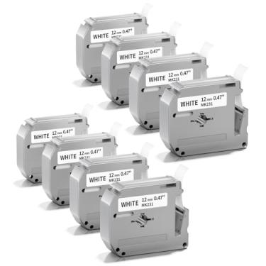 Imagem de Pacote com 8 fitas de substituição para M-K231s Brother Label Tape 12 mm 0,47 P Touch M Tape M-K231 M-231 MK231 Fita branca para etiquetagem compatível com Brother PT-M95 PT70BM PT-65 PPT-45 PT-90 PT